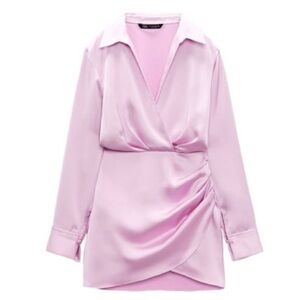 NWT- Zara short satin effect dress pale pink